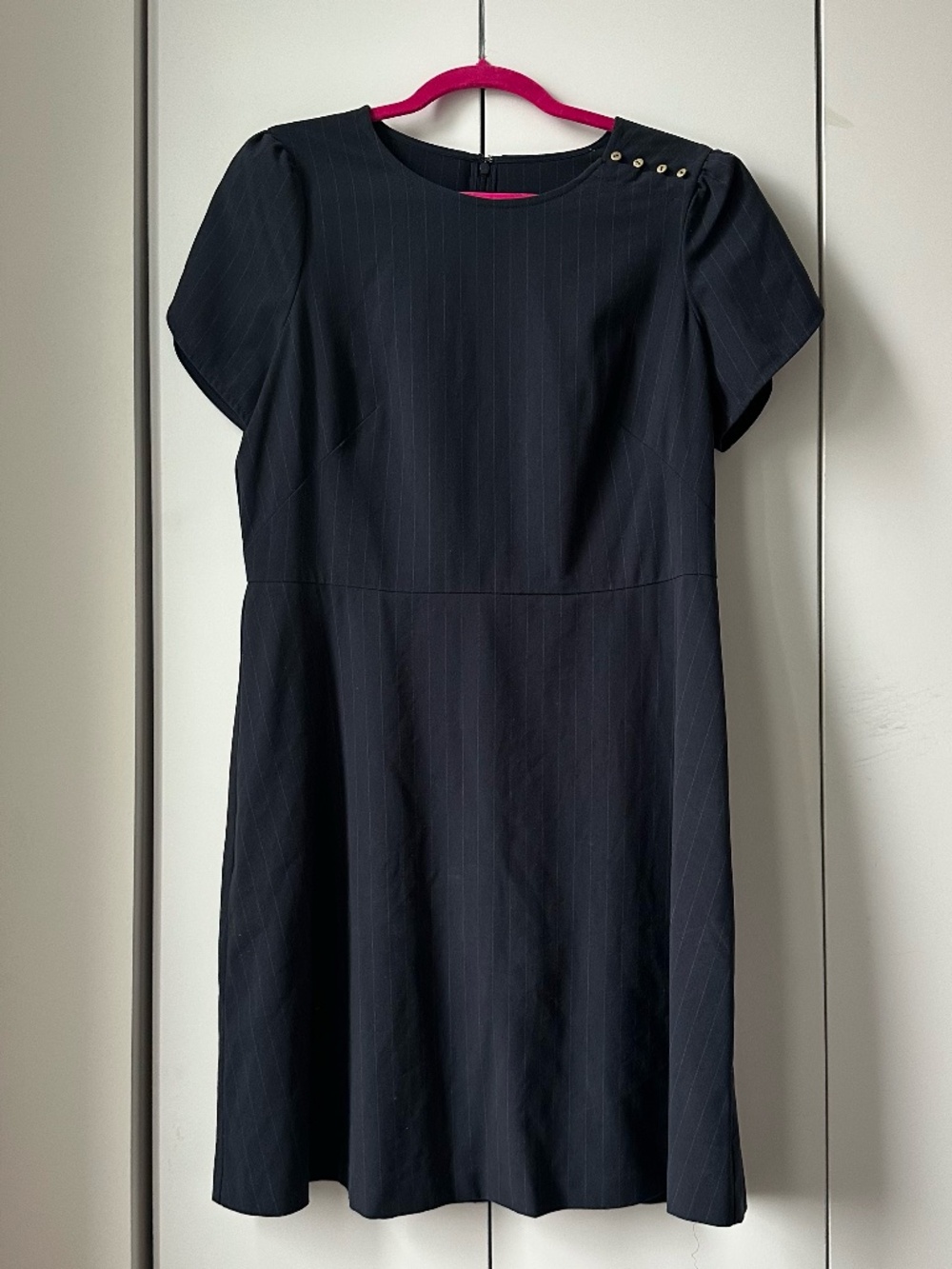 LOFT Navy Blue Pinstripe Short Sleeve Dress Size 12